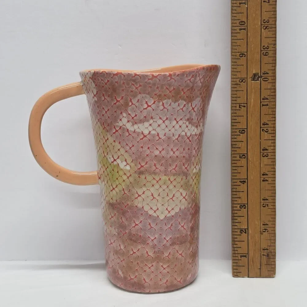 Anthropologie Cora Pitcher Peach Orange Red Honeycomb Stoneware Pottery Retired